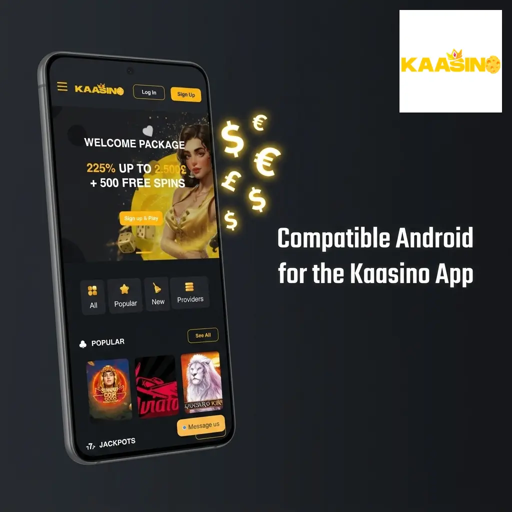 Compatible Android devices for the Kaasino app including Samsung, Google Pixel, OnePlus, Xiaomi, Oppo, Sony, Motorola models