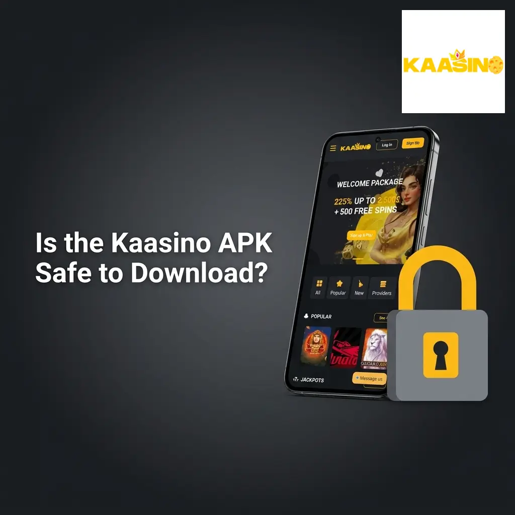 Kaasino APK download screen showing SSL encryption and UKGC licence badge for secure mobile gambling