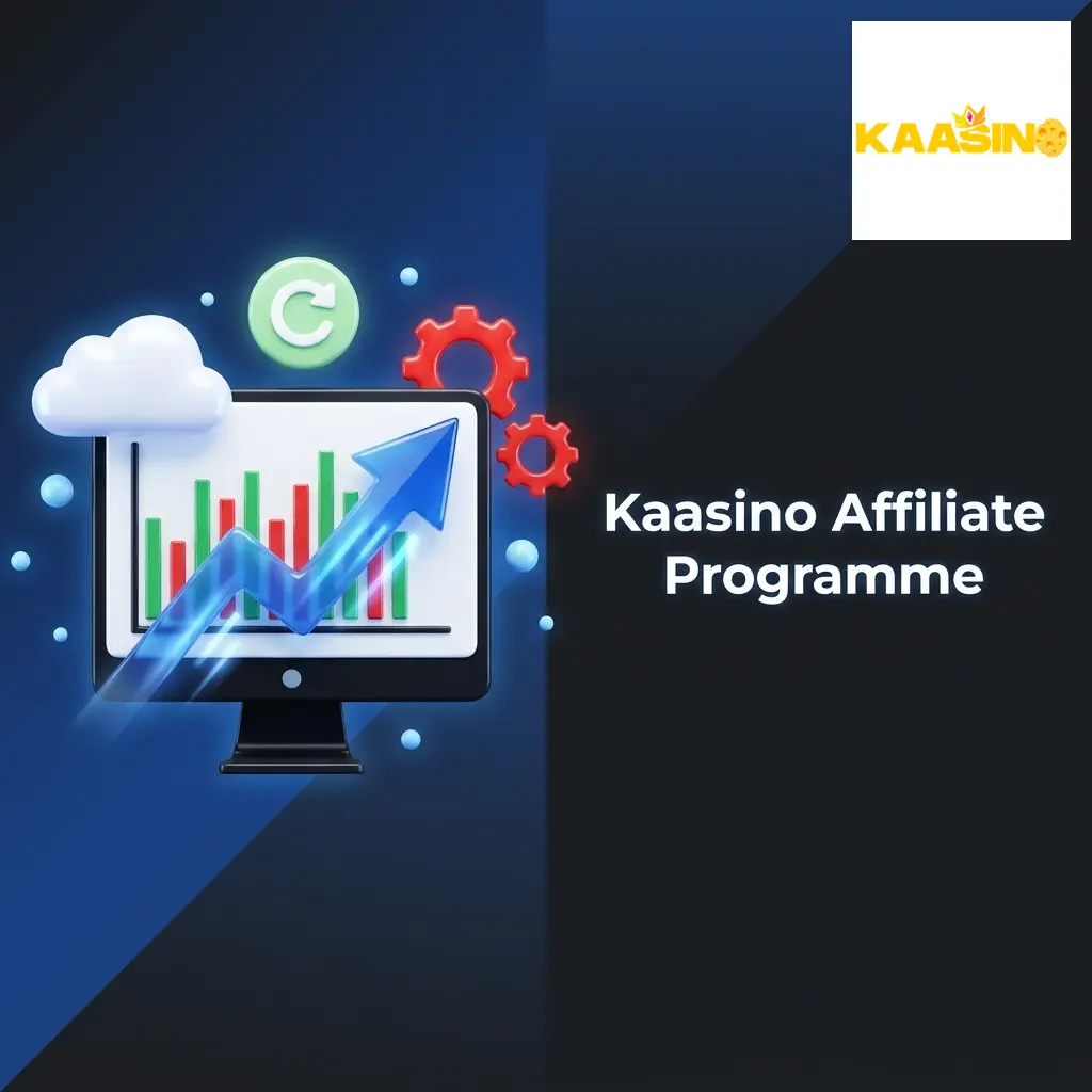 Kaasino affiliate programme dashboard showing revenue share tools, tracking links, and commission structure options for partners