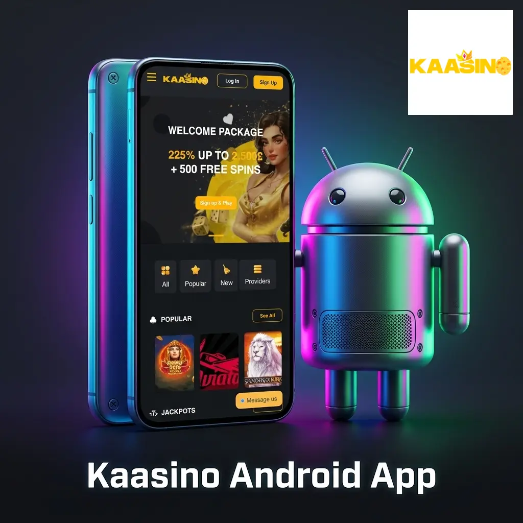 Kaasino Android app download screen showing APK installation for sports betting and casino games on mobile