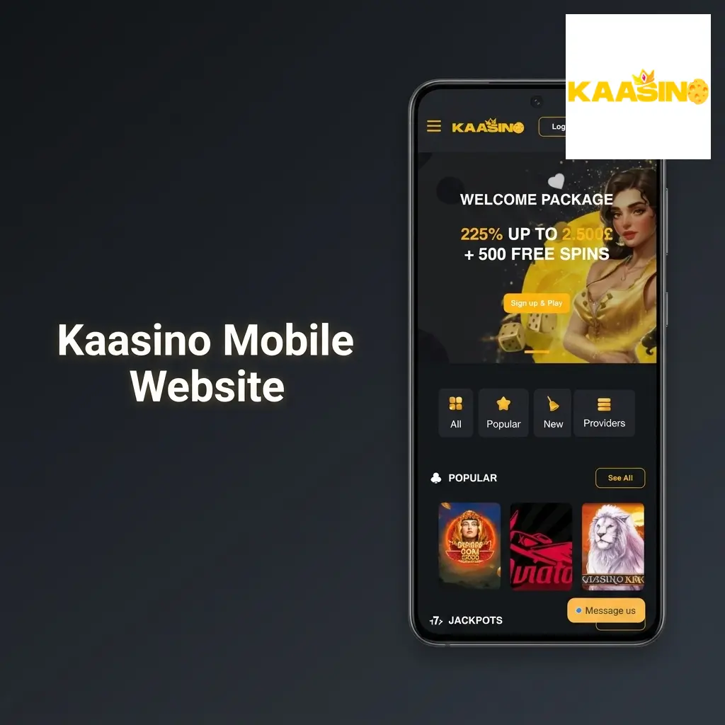 Kaasino mobile website displayed on smartphone showing sports betting and live casino interface with touch-optimised design