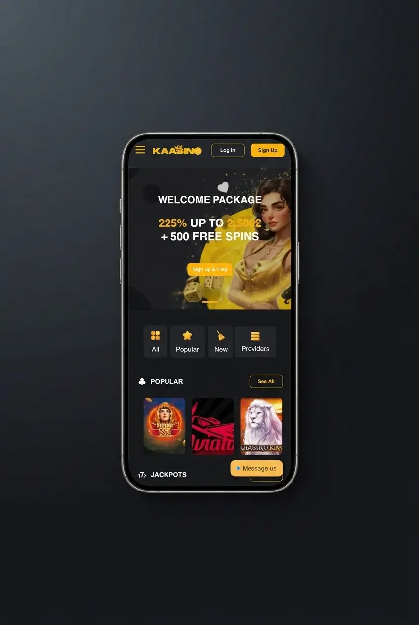 Kaasino sign up registration form showing step-by-step account creation process for UK players