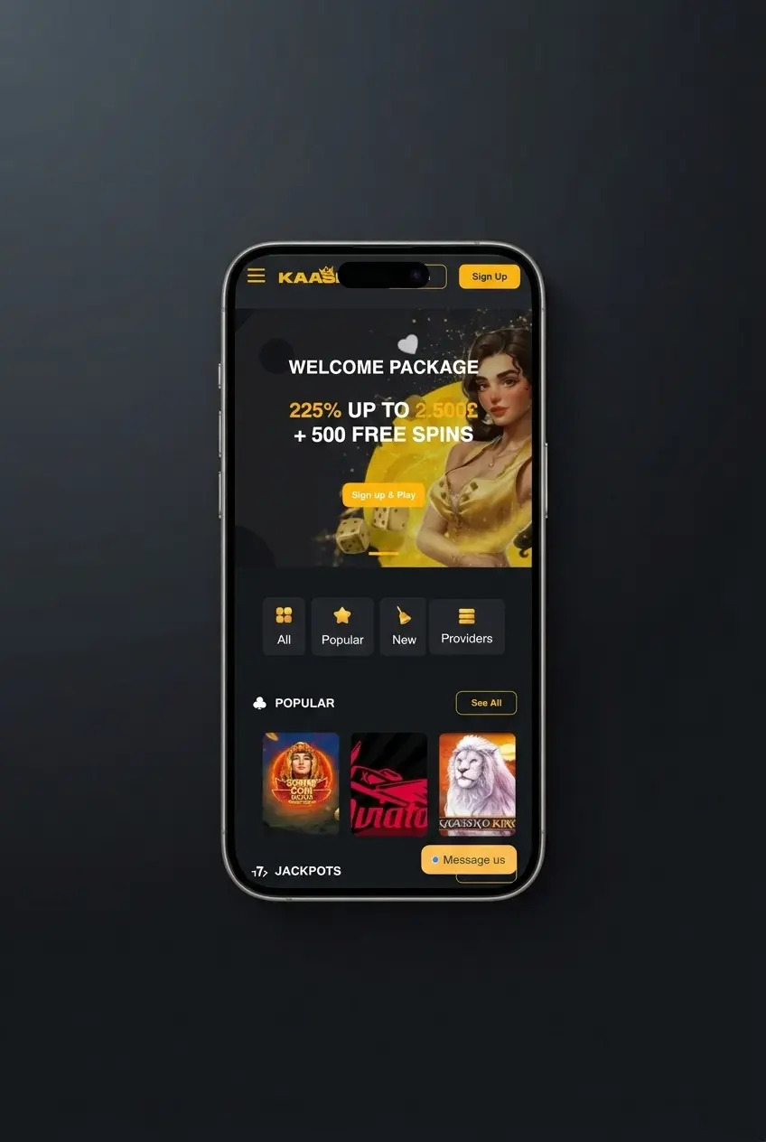 Kaasino sign up registration form showing step-by-step account creation process for UK players