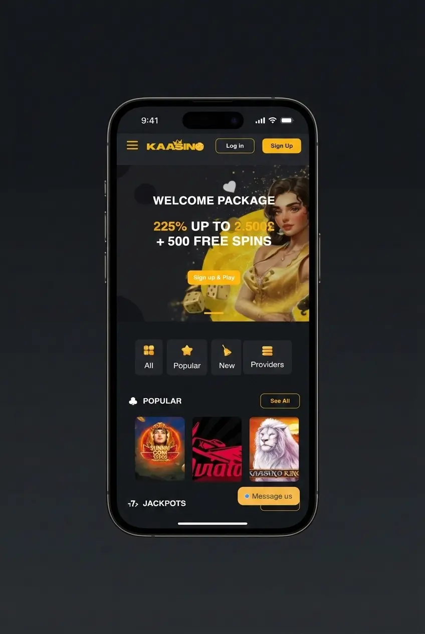 Kaasino mobile app login screen on iOS and Android with email, password, and Google sign-in options