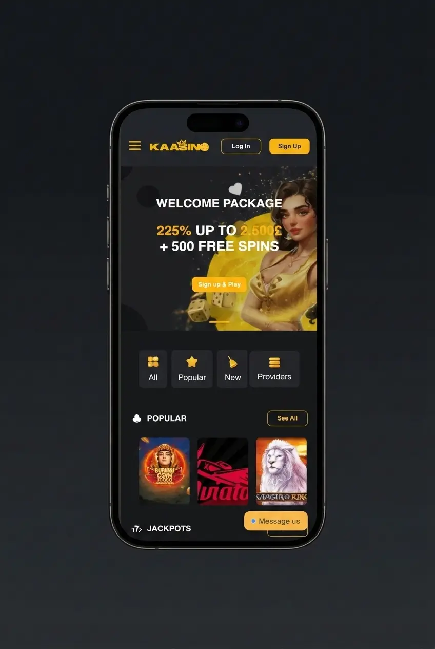 Kaasino mobile app login screen on iOS and Android showing email, password, and Google sign-in options