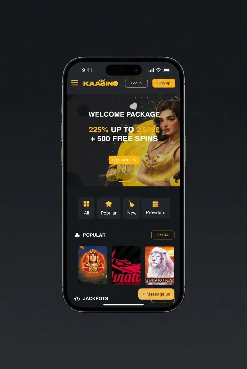 Kaasino mobile app login screen on iOS and Android showing email, password, and Google sign-in options