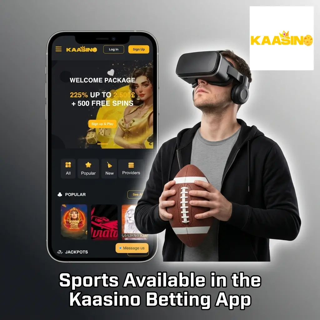 Kaasino betting app sports selection including football, tennis, basketball, ice hockey, MMA, cricket, golf, rugby, and eSports