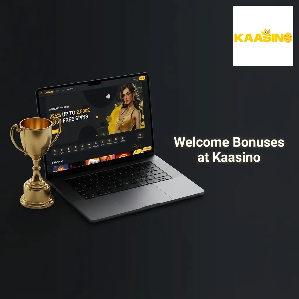 Kaasino welcome bonus offer for UK players showing 225% up to £2,500 plus 500 Free Spins across three deposits